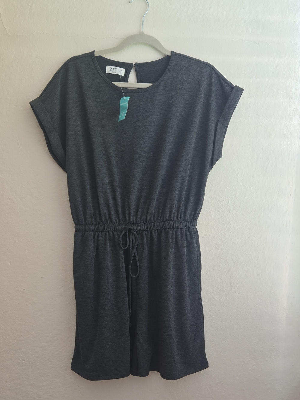 247 Dark Gray Short-Sleeve Drawstring Romper